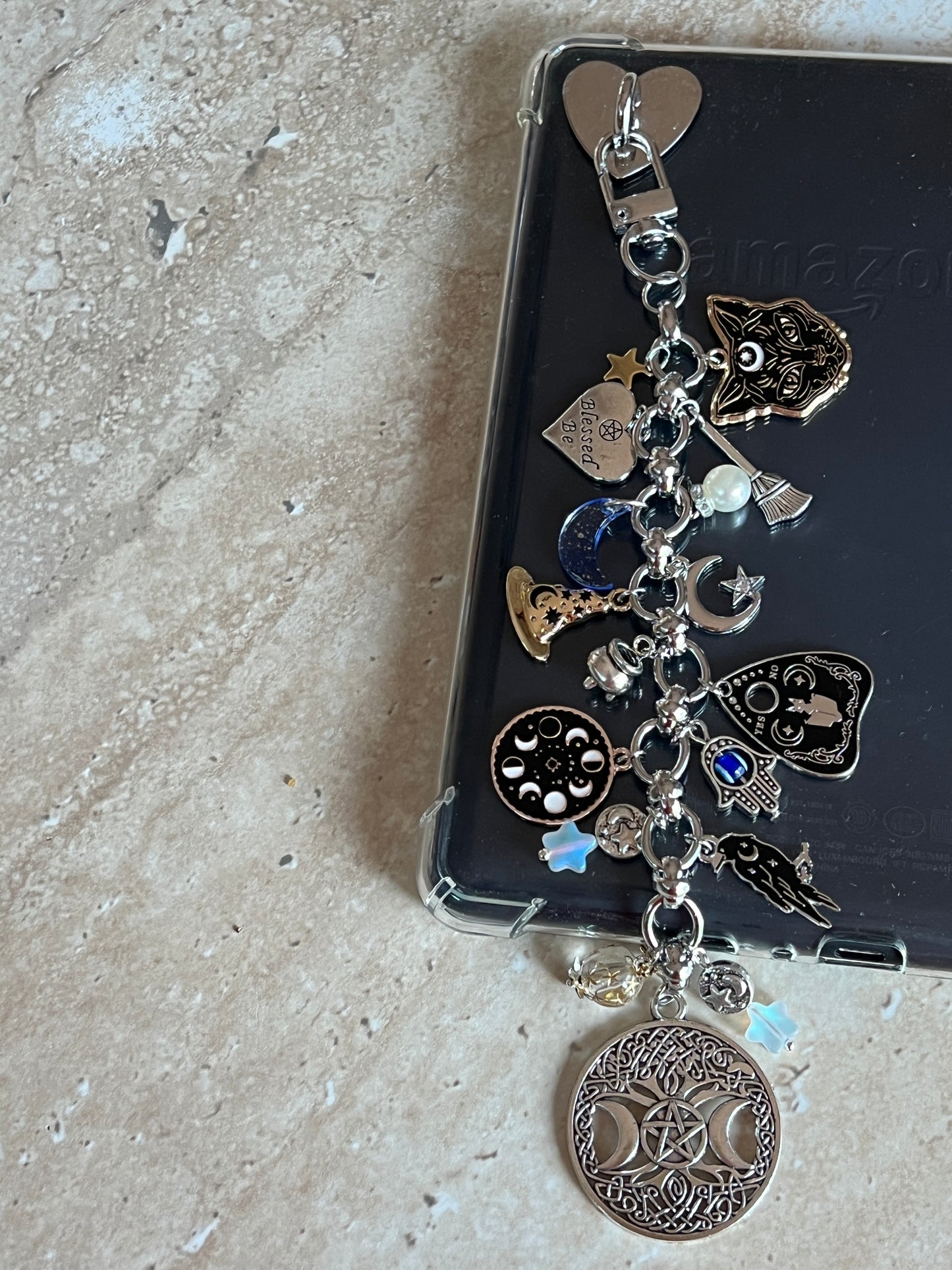Witchy Kindle Charm | Bag Charm| Reader Gift | Black Cat, Raven, Moon, Cauldron Charms