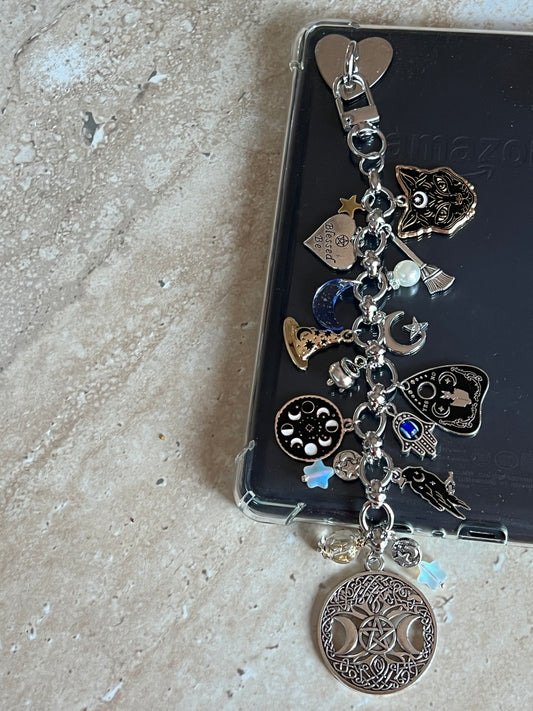 Witchy Kindle Charm | Bag Charm| Reader Gift | Black Cat, Raven, Moon, Cauldron Charms