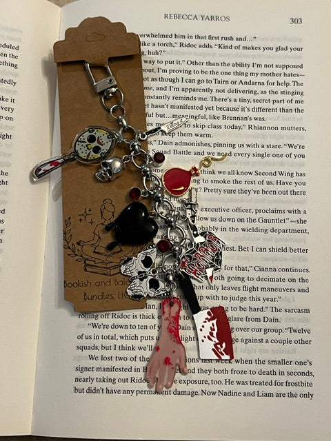 Horror Kindle Charm| Bag accessory| Halloween accessory | Creepy book keychain| Gift for her, Gothic Reader gift