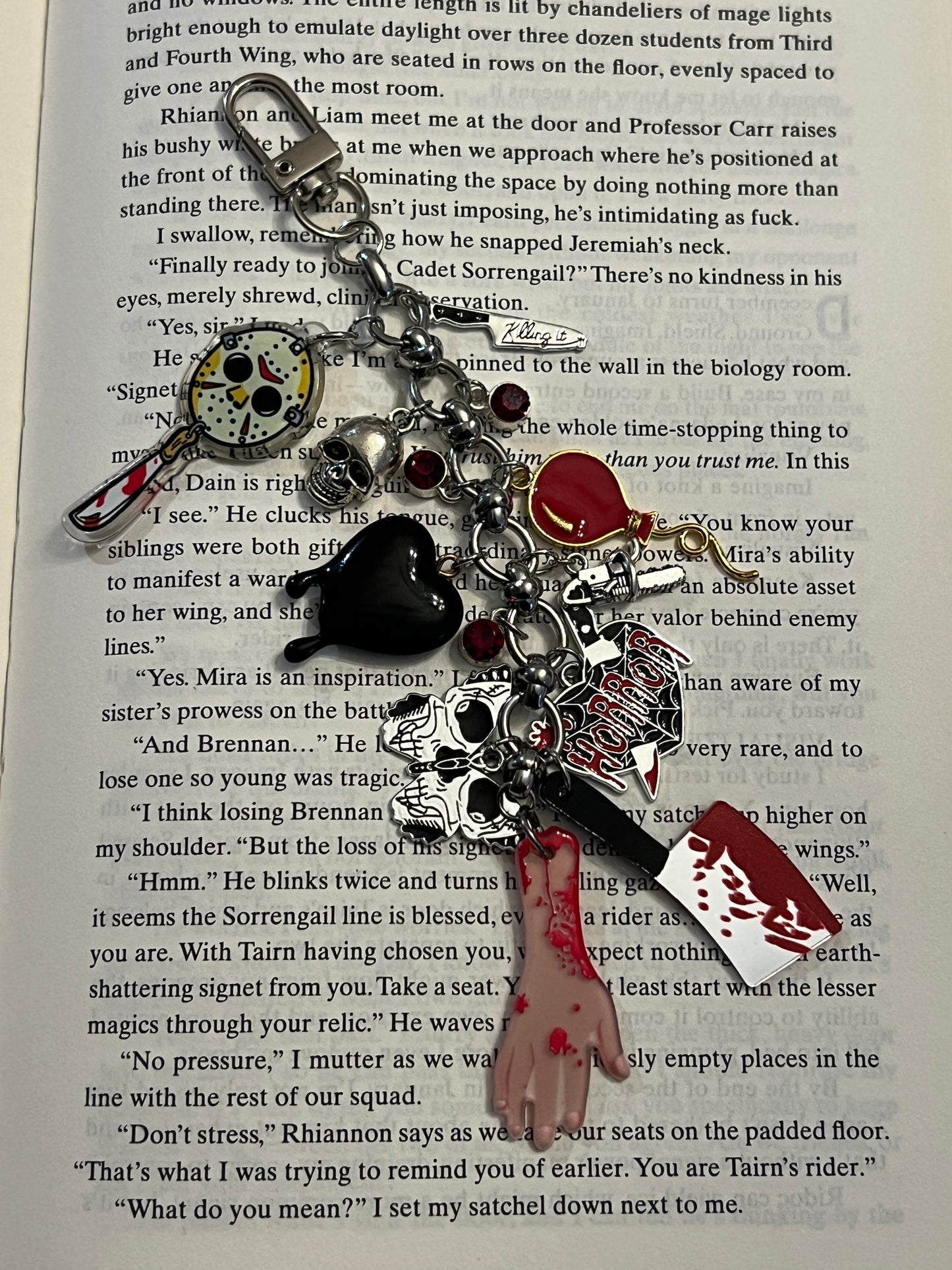 Horror Kindle Charm| Bag accessory| Halloween accessory | Creepy book keychain| Gift for her, Gothic Reader gift
