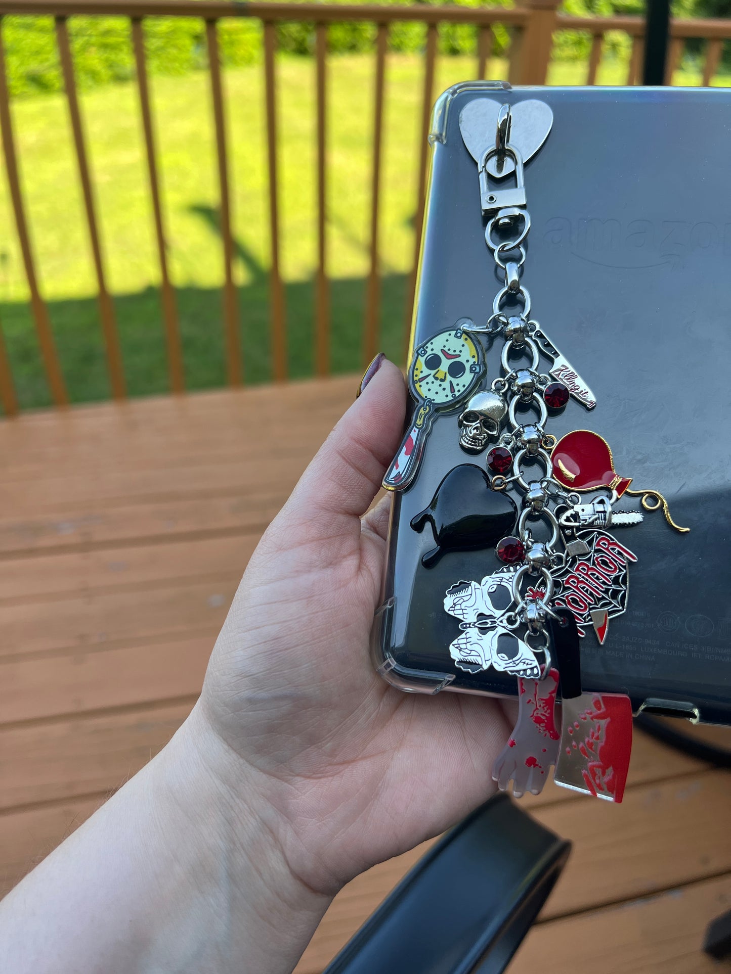 Horror Kindle Charm| Bag accessory| Halloween accessory | Creepy book keychain| Gift for her, Gothic Reader gift