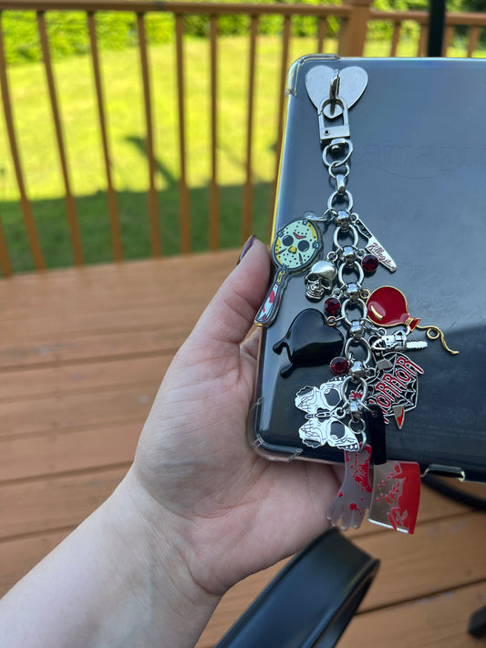 Horror Kindle Charm| Bag accessory| Halloween accessory | Creepy book keychain| Gift for her, Gothic Reader gift